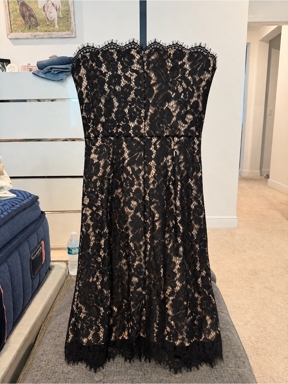 EUC Lulus Black & Nude Lace Spaghetti-Strap Mini Dress Size S